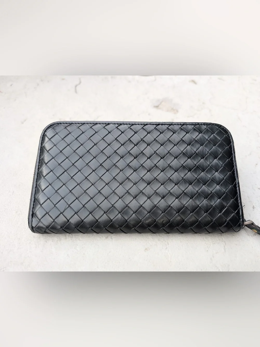 Bottega Veneta Black Intrecciato Zip-Around Leather Wallet